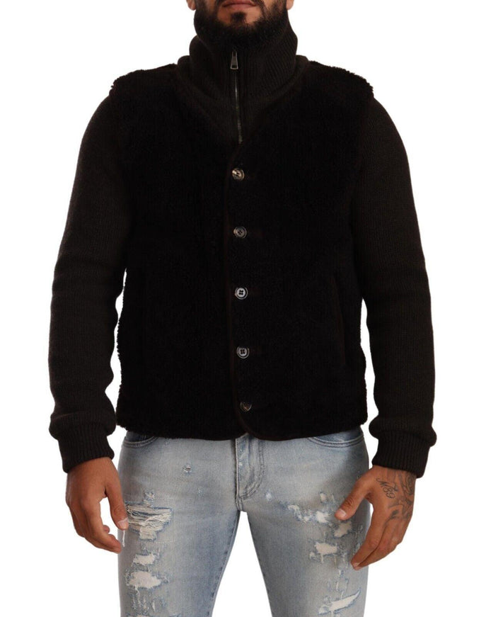 Dolce & Gabbana Black Leather Mens Turtle Neck Coat Jacket - Ellie Belle