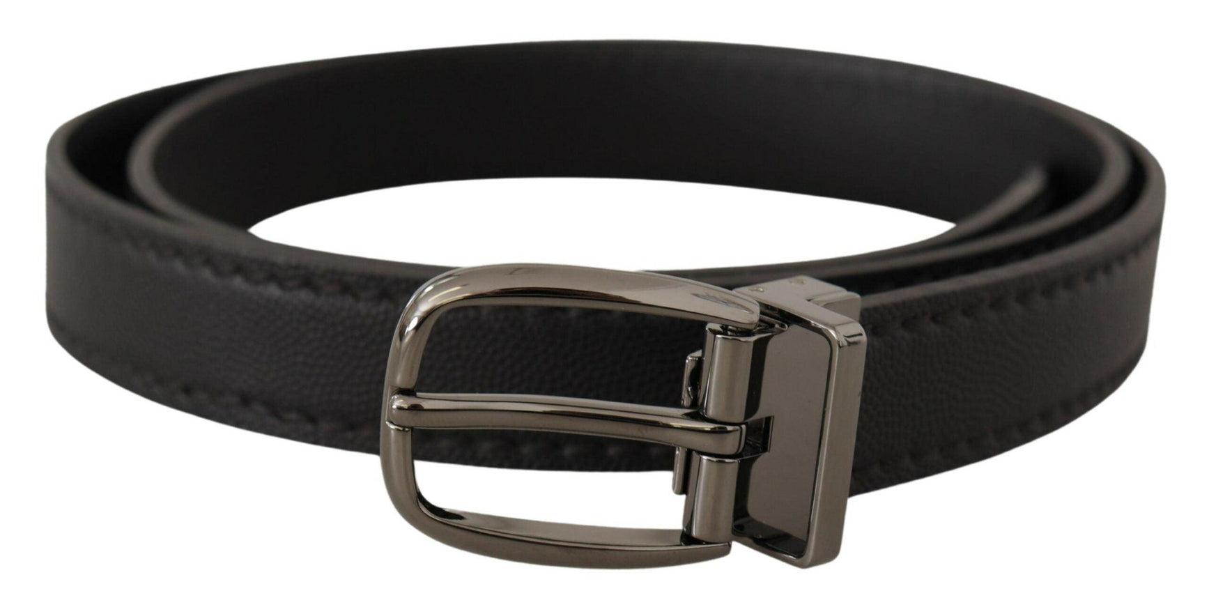 Dolce & Gabbana Black Leather Metal Logo Buckle Belt - Ellie Belle