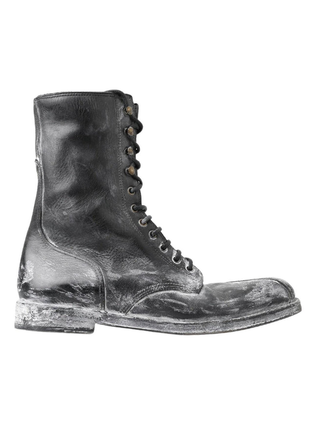 Dolce & Gabbana Black Leather Mid Calf Lace Up Boots Shoes - Ellie Belle