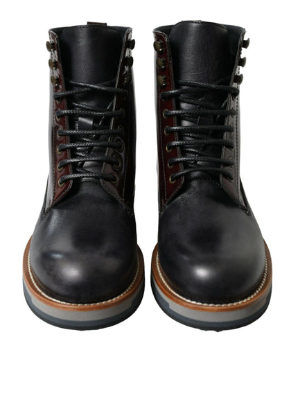 Dolce & Gabbana Black Leather Military Combat Boots Shoes - Ellie Belle
