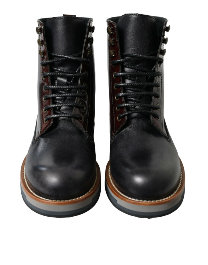 Dolce & Gabbana Black Leather Military Combat Boots Shoes - Ellie Belle