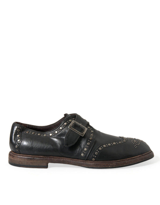 Dolce & Gabbana Black Leather Monk Strap Studded Dress Shoes - Ellie Belle