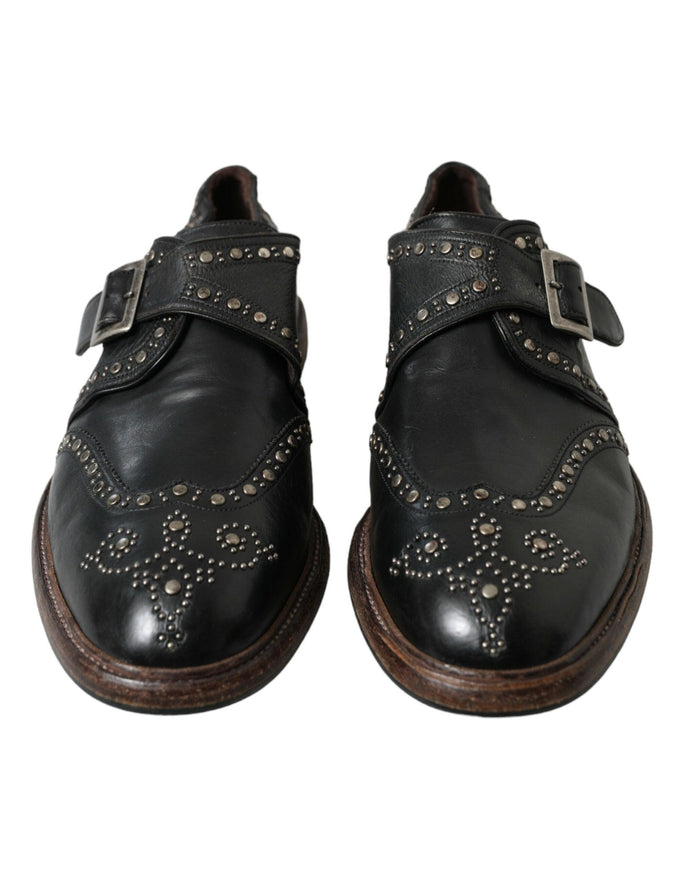 Dolce & Gabbana Black Leather Monk Strap Studded Dress Shoes - Ellie Belle