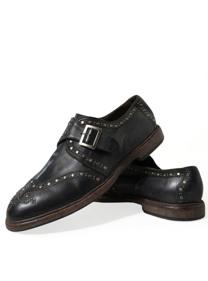 Dolce & Gabbana Black Leather Monk Strap Studded Dress Shoes - Ellie Belle