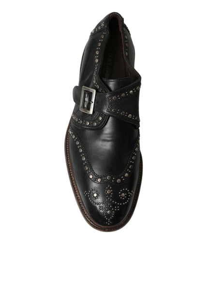 Dolce & Gabbana Black Leather Monk Strap Studded Dress Shoes - Ellie Belle