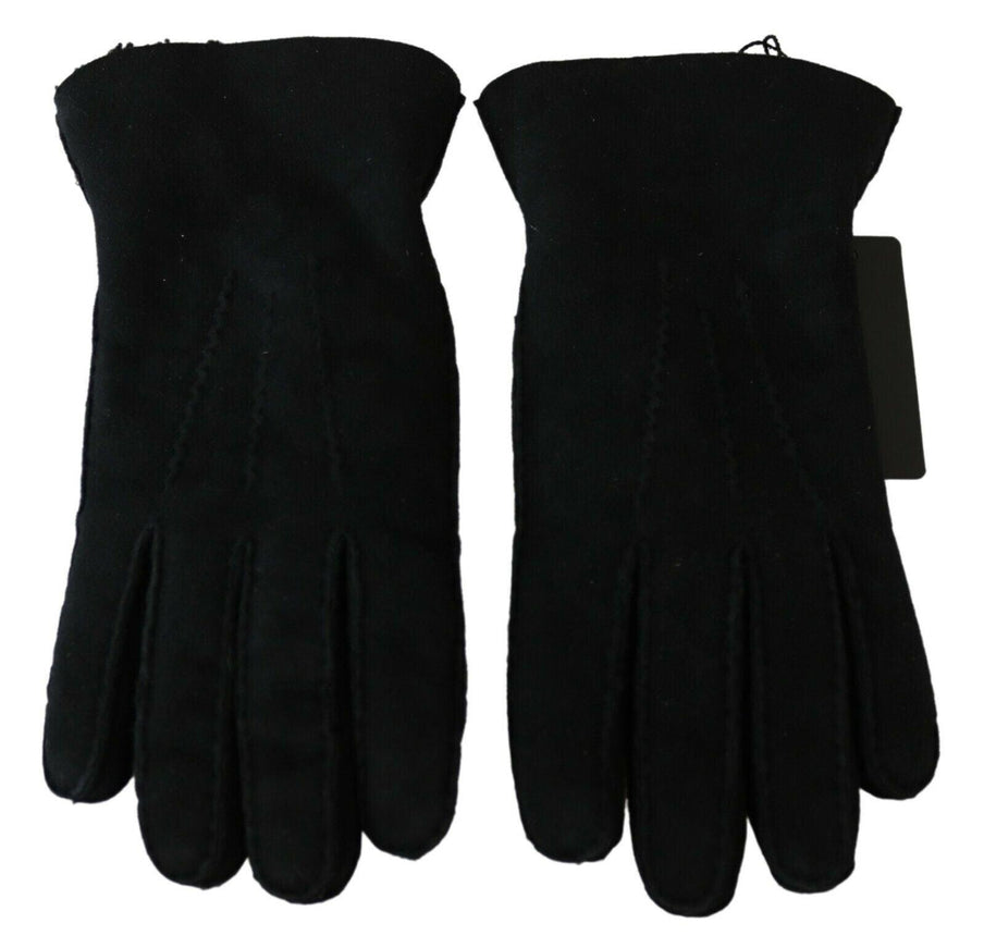 Dolce & Gabbana Black Leather Motorcycle Biker Mitten Gloves - Ellie Belle