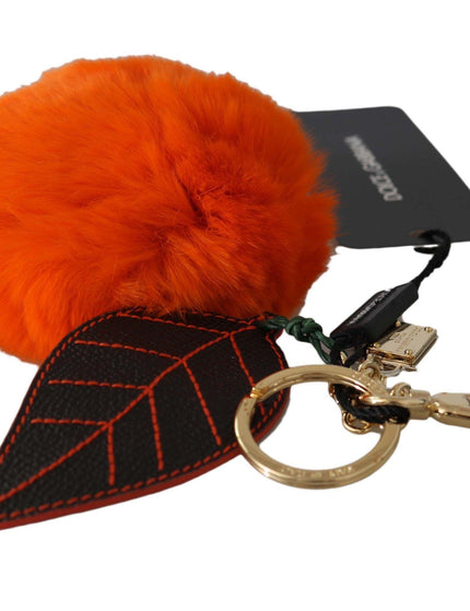 Dolce & Gabbana Black Leather Orange Fur Gold Clasp Keyring Keychain - Ellie Belle