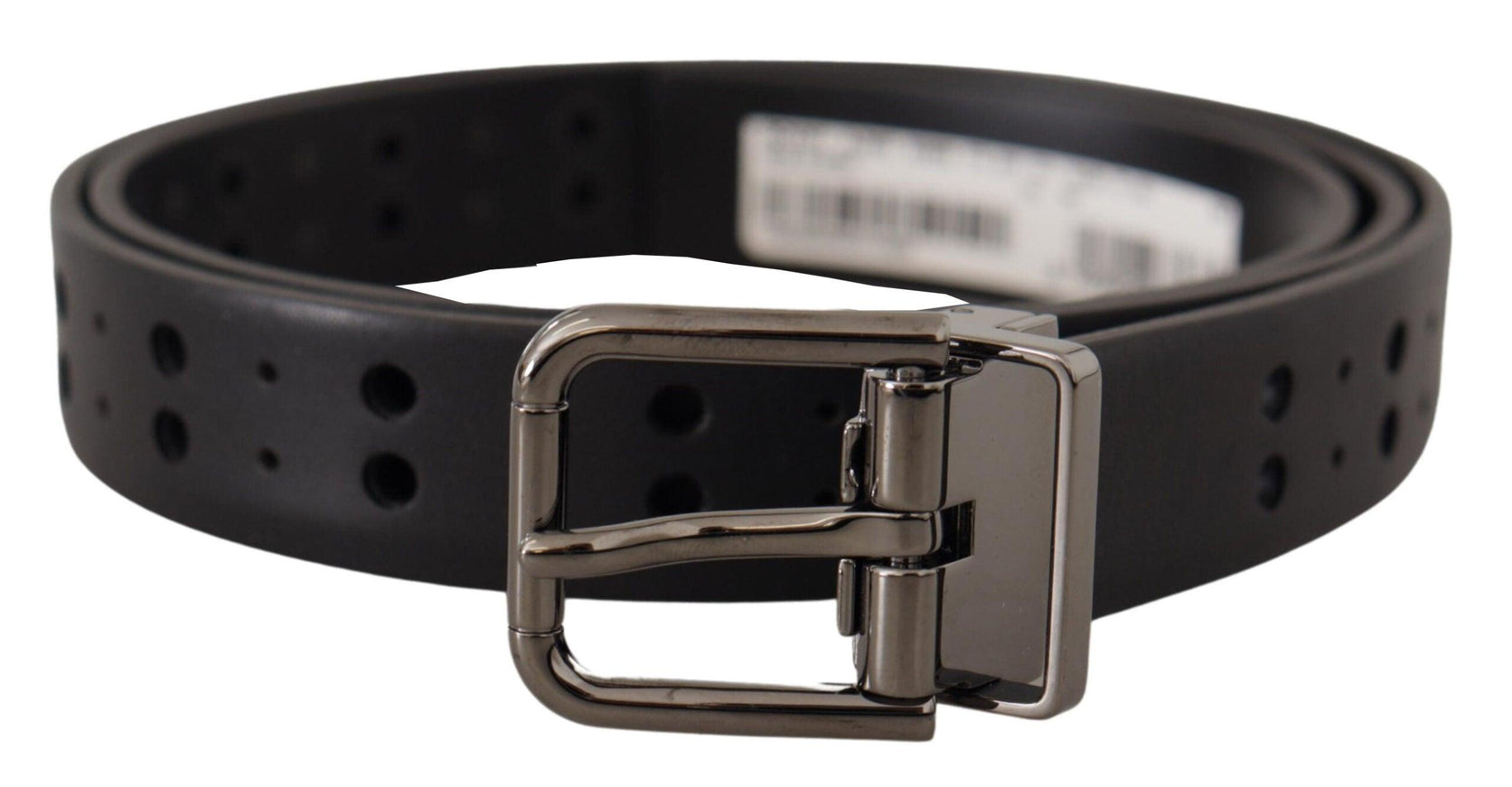 Dolce & Gabbana Black Leather Perforated Crown Belt - Ellie Belle