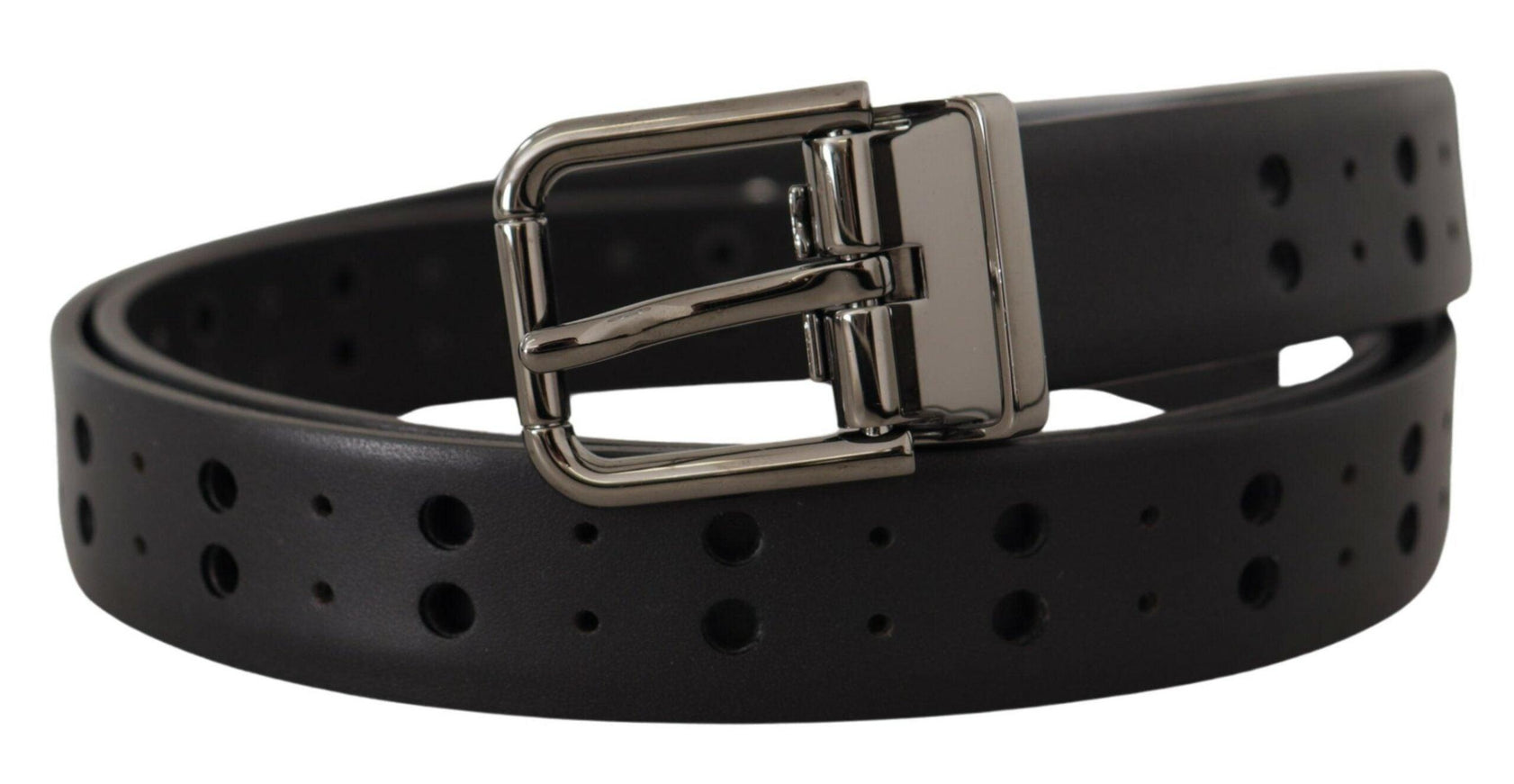 Dolce & Gabbana Black Leather Perforated Crown Belt - Ellie Belle