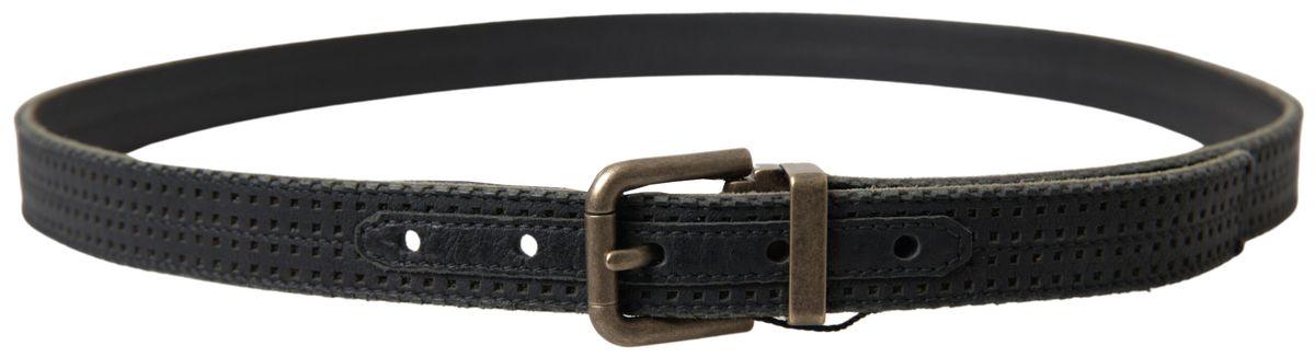 Dolce & Gabbana Black Leather Perforated Gold Buckle Belt - Ellie Belle