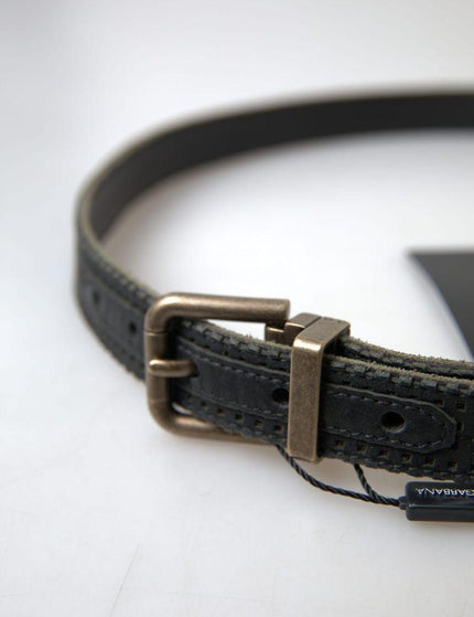 Dolce & Gabbana Black Leather Perforated Gold Buckle Belt - Ellie Belle