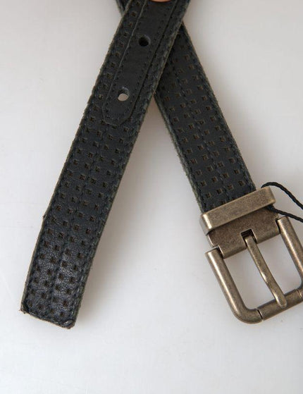 Dolce & Gabbana Black Leather Perforated Gold Buckle Belt - Ellie Belle