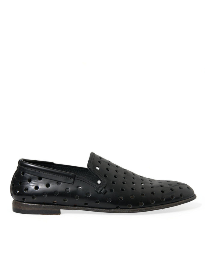 Dolce & Gabbana Black Leather Perforated Loafers Shoes - Ellie Belle