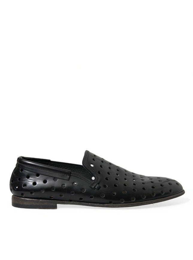 Dolce & Gabbana Black Leather Perforated Loafers Shoes - Ellie Belle