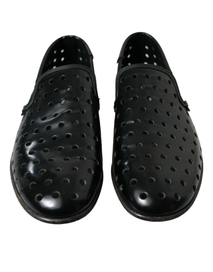 Dolce & Gabbana Black Leather Perforated Loafers Shoes - Ellie Belle