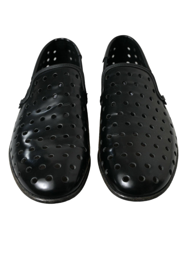 Dolce & Gabbana Black Leather Perforated Loafers Shoes - Ellie Belle