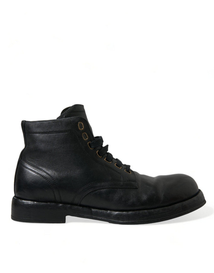 Dolce & Gabbana Black Leather Perugino Ankle Boots Shoes - Ellie Belle