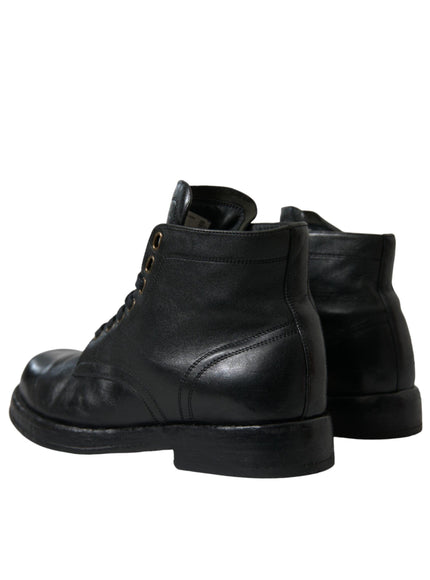 Dolce & Gabbana Black Leather Perugino Ankle Boots Shoes - Ellie Belle