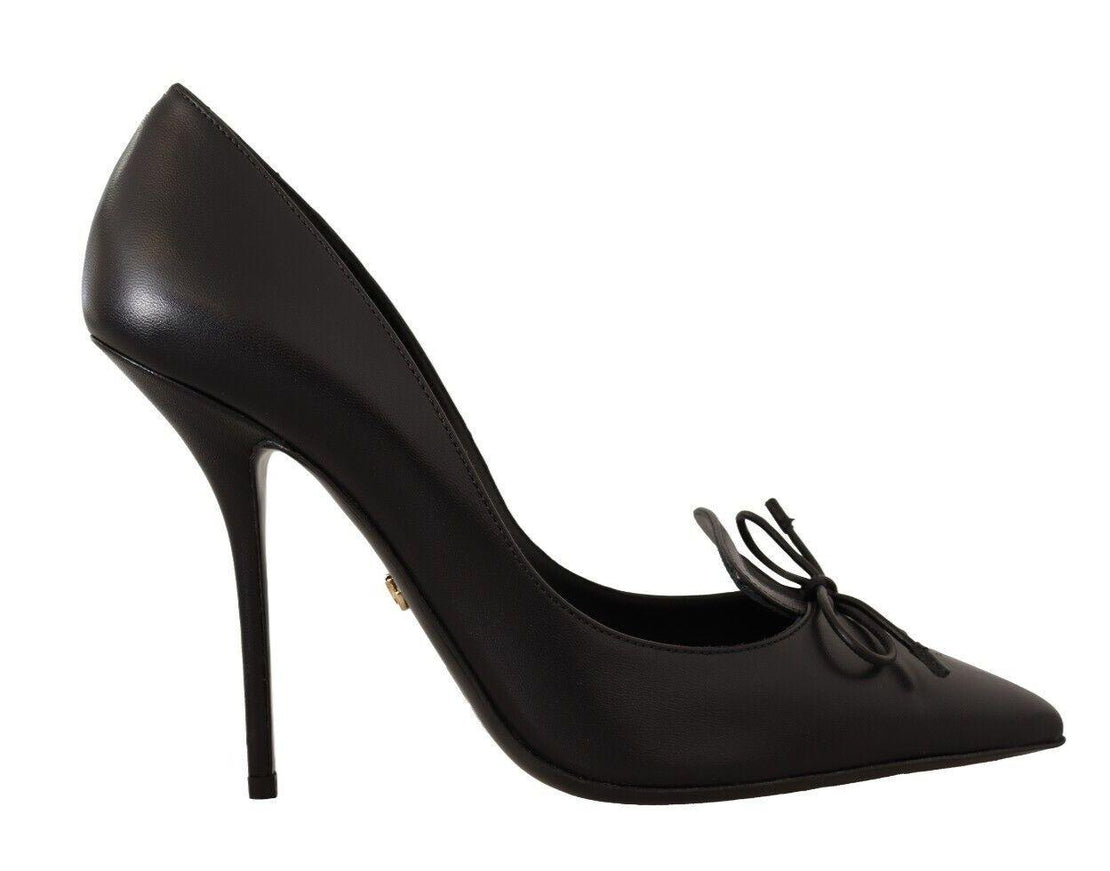 Dolce & Gabbana Black Leather Pointed Stiletto Heels Pumps Shoes - Ellie Belle