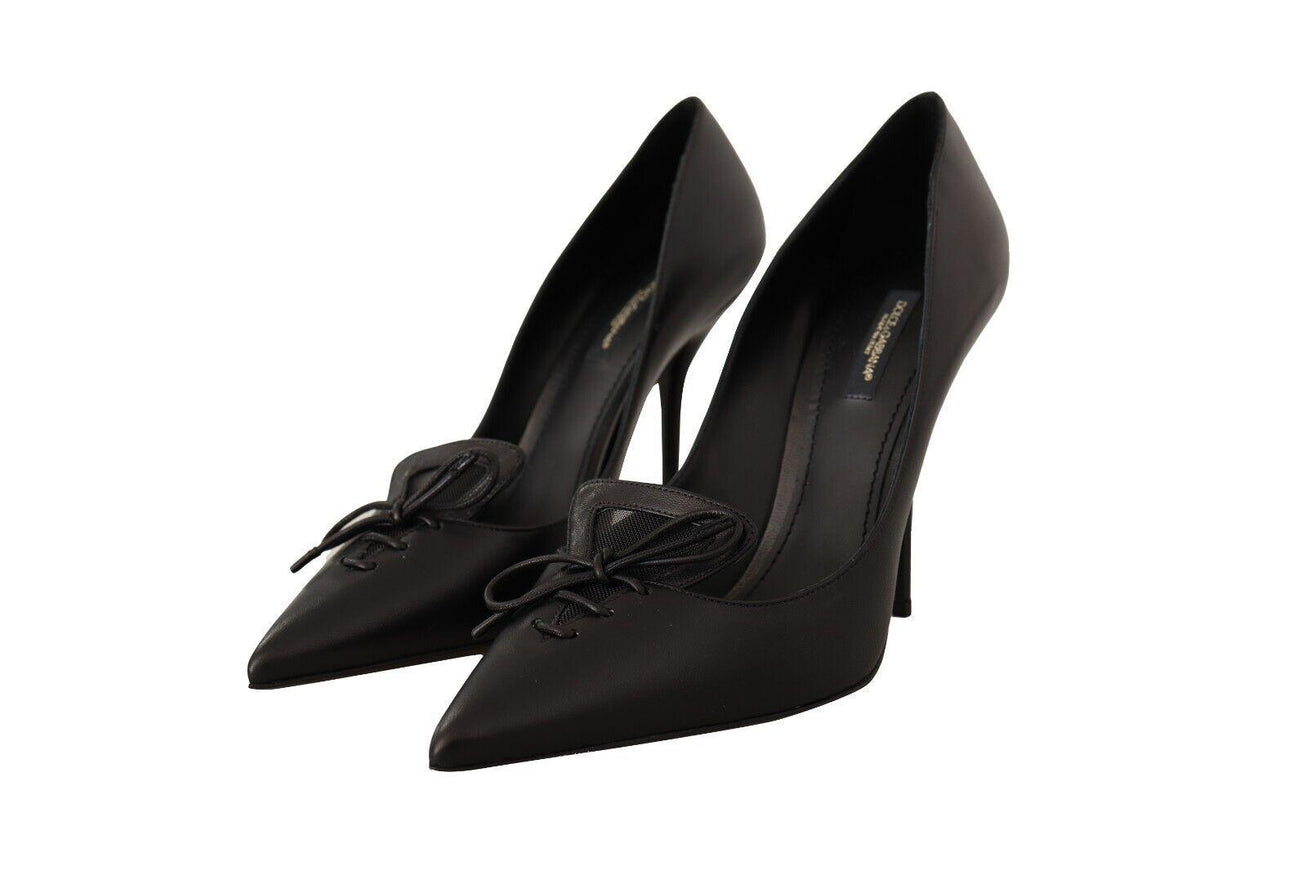 Dolce & Gabbana Black Leather Pointed Stiletto Heels Pumps Shoes - Ellie Belle