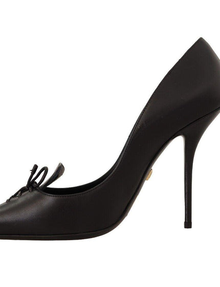 Dolce & Gabbana Black Leather Pointed Stiletto Heels Pumps Shoes - Ellie Belle