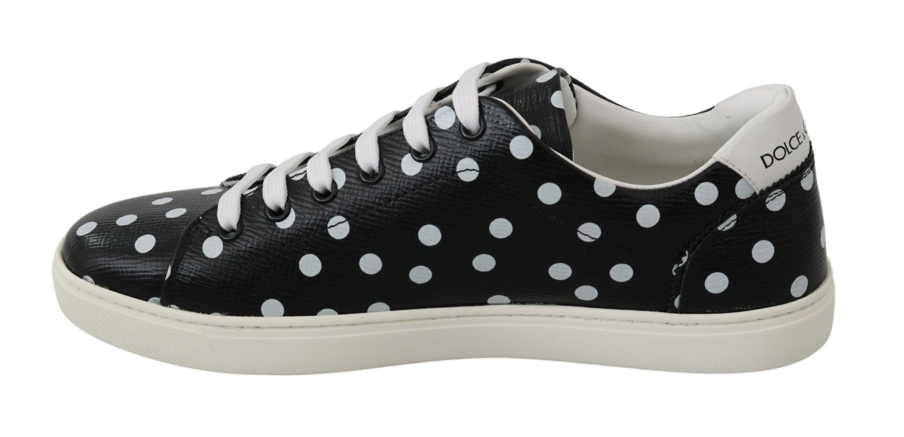 Dolce & Gabbana Black Leather Polka Dots Sneakers Shoes - Ellie Belle