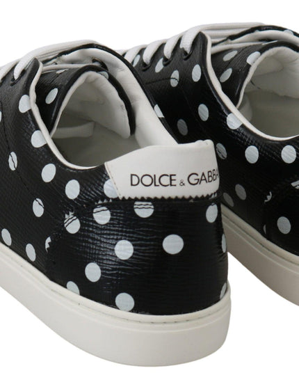 Dolce & Gabbana Black Leather Polka Dots Sneakers Shoes - Ellie Belle