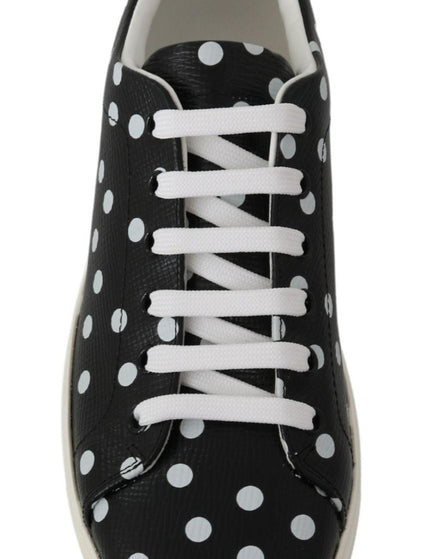 Dolce & Gabbana Black Leather Polka Dots Sneakers Shoes - Ellie Belle