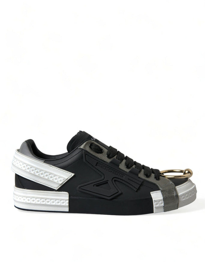 Dolce & Gabbana Black Leather Portofino Low Top Men Sneakers Shoes - Ellie Belle