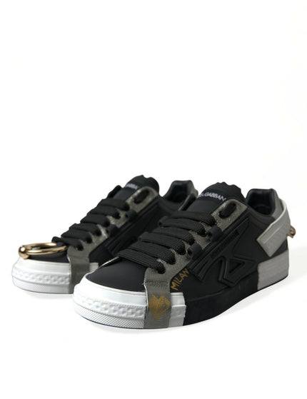 Dolce & Gabbana Black Leather Portofino Low Top Men Sneakers Shoes - Ellie Belle