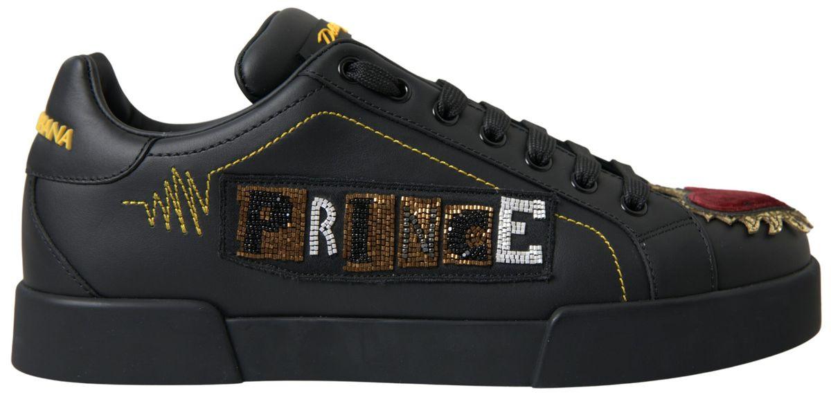 Dolce & Gabbana Black Leather Portofino Prince Sneakers - Ellie Belle