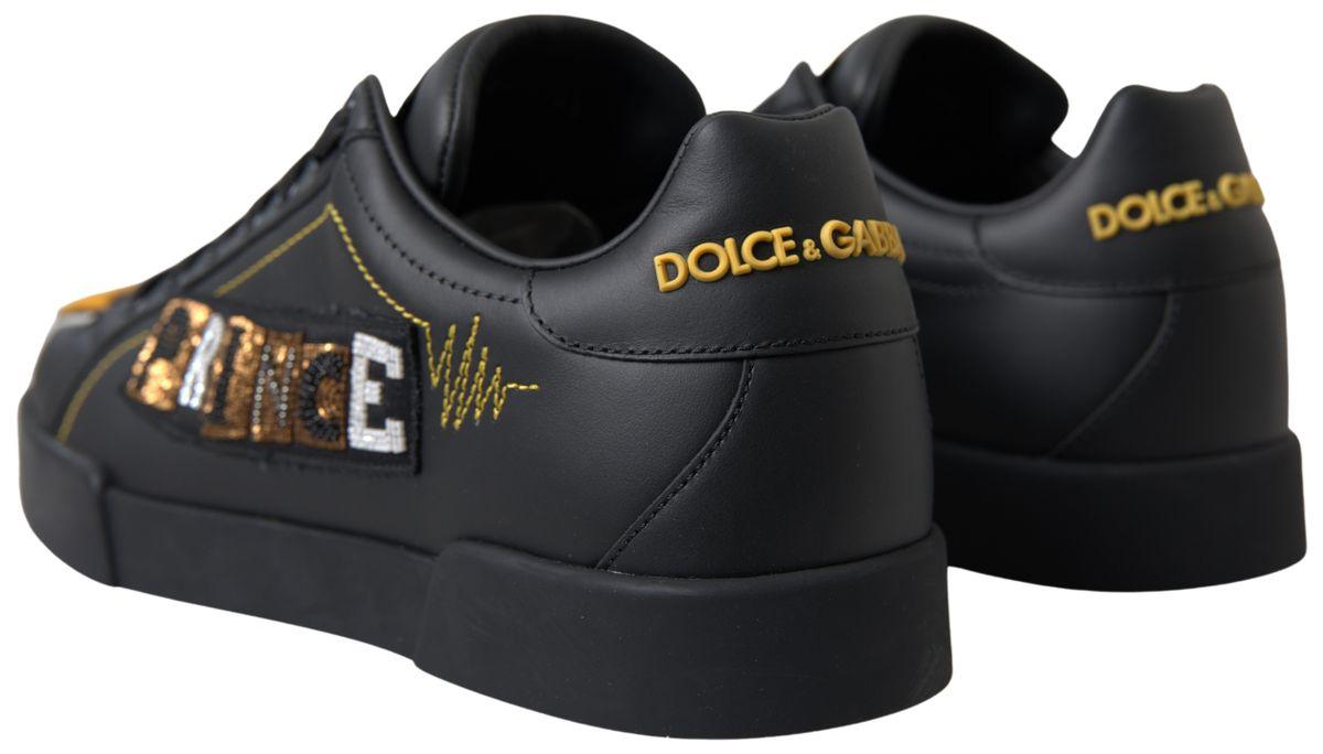 Dolce & Gabbana Black Leather Portofino Prince Sneakers - Ellie Belle