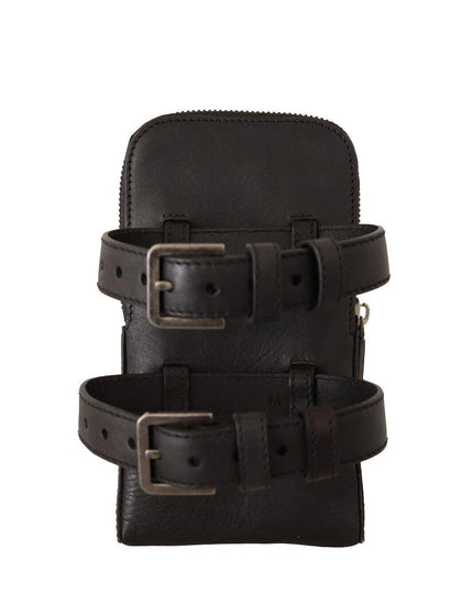 Dolce & Gabbana Black Leather Purse Double Belt Strap Multi Kit Wallet - Ellie Belle