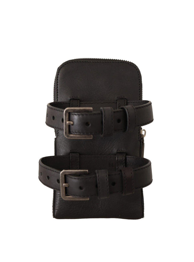 Dolce & Gabbana Black Leather Purse Double Belt Strap Multi Kit Wallet - Ellie Belle