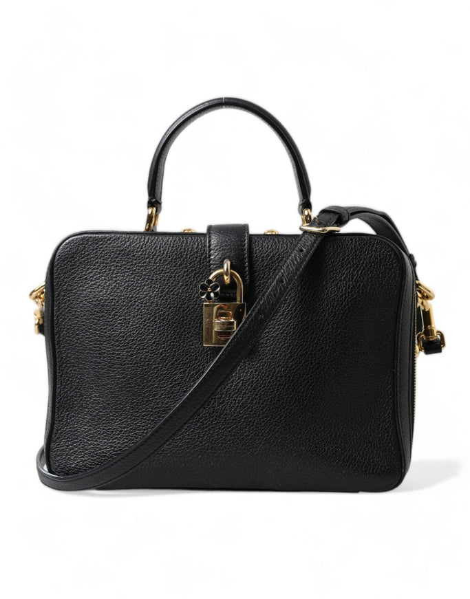 Dolce & Gabbana Black Leather Rosaria Box Top Handle Shoulder Bag - Ellie Belle