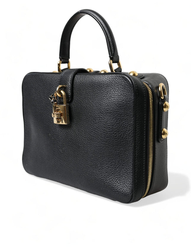 Dolce & Gabbana Black Leather Rosaria Box Top Handle Shoulder Bag - Ellie Belle