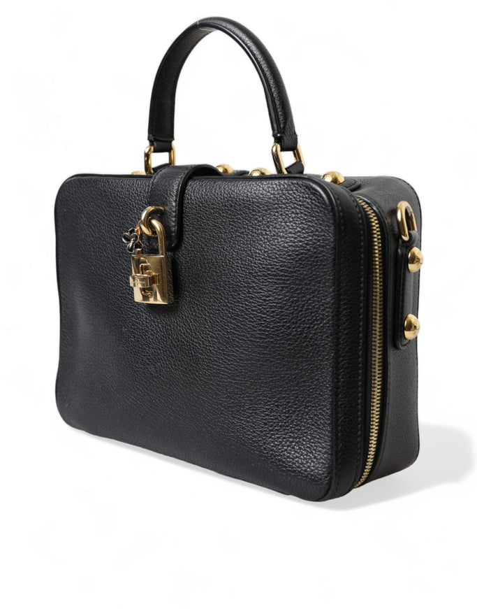 Dolce & Gabbana Black Leather Rosaria Box Top Handle Shoulder Bag - Ellie Belle