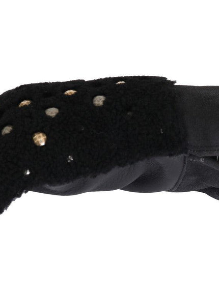 Dolce & Gabbana Black Leather Shearling Studded Gloves - Ellie Belle