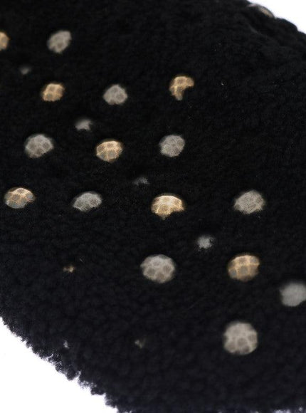 Dolce & Gabbana Black Leather Shearling Studded Gloves - Ellie Belle