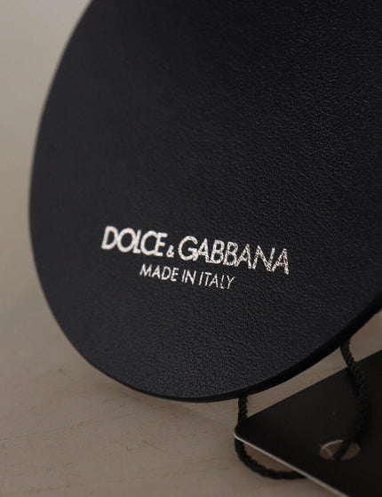 Dolce & Gabbana Black Leather Shell Metal Silver Tone Keyring Keychain - Ellie Belle