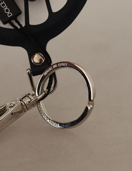 Dolce & Gabbana Black Leather Shell Metal Silver Tone Keyring Keychain - Ellie Belle