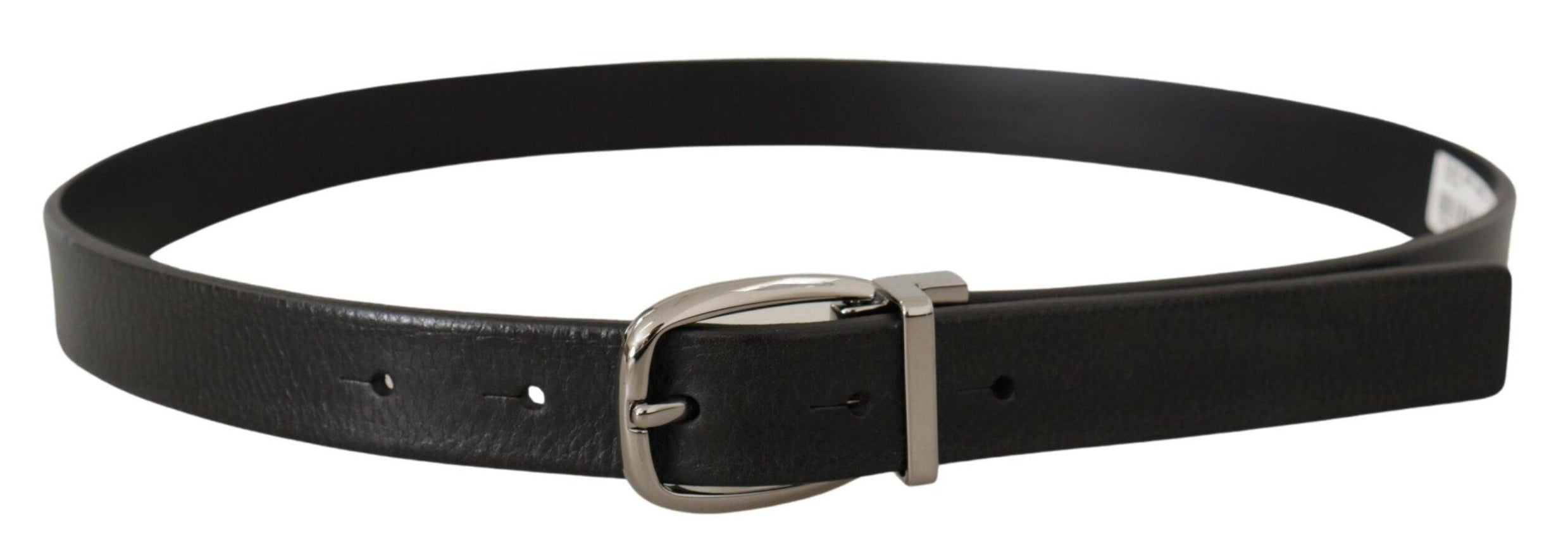 Dolce & Gabbana Black Leather Silver Chrome Metal Logo Buckle Belt - Ellie Belle