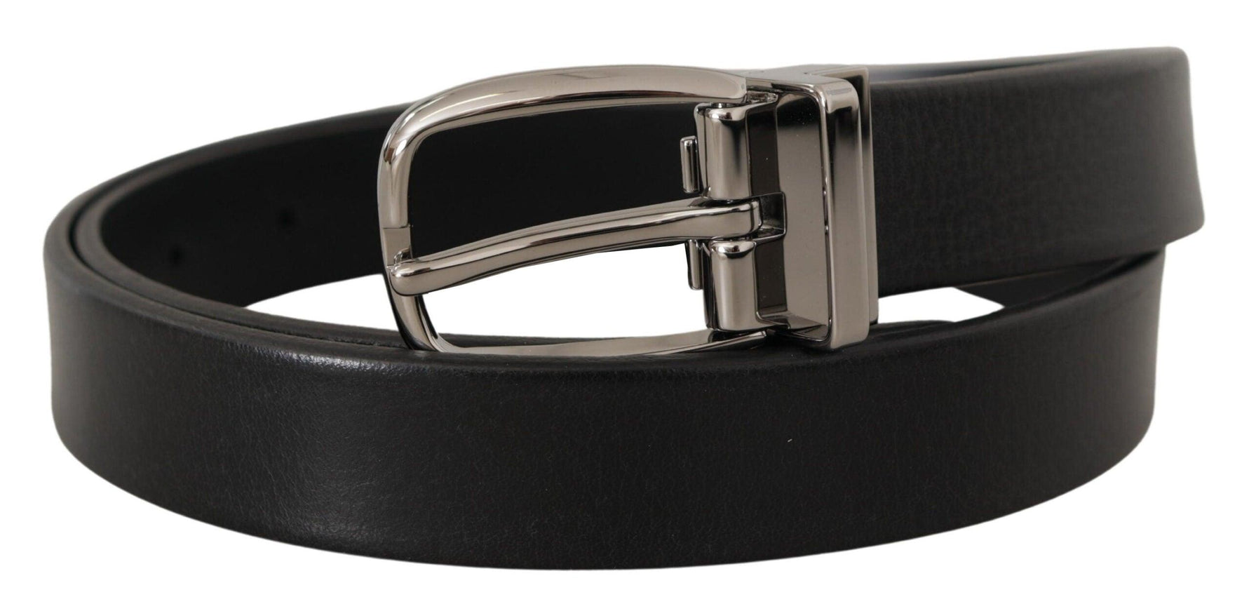 Dolce & Gabbana Black Leather Silver Chrome Metal Logo Buckle Belt - Ellie Belle