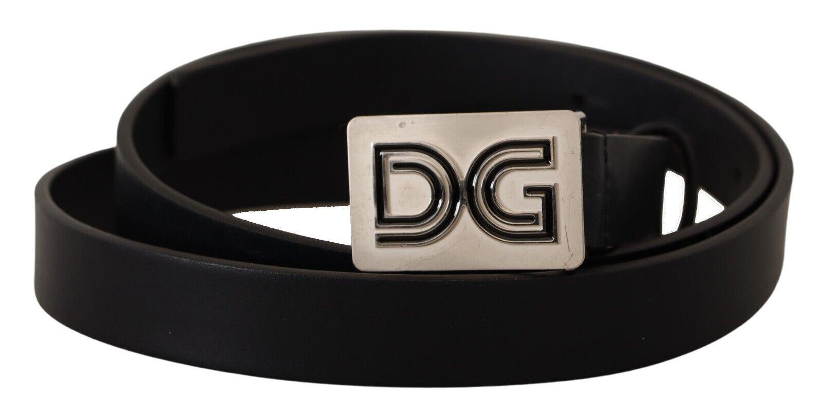 Dolce & Gabbana Black Leather Silver DG Logo Buckle Belt - Ellie Belle