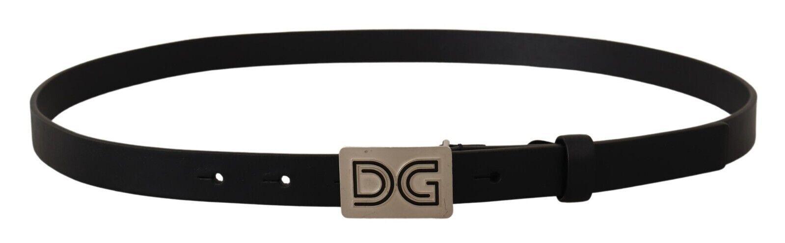 Dolce & Gabbana Black Leather Silver DG Logo Buckle Belt - Ellie Belle