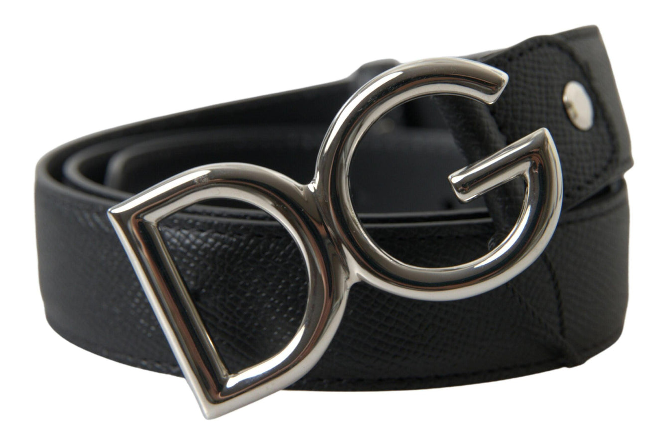 Dolce & Gabbana Black Leather Silver Logo Metal Buckle Belt - Ellie Belle