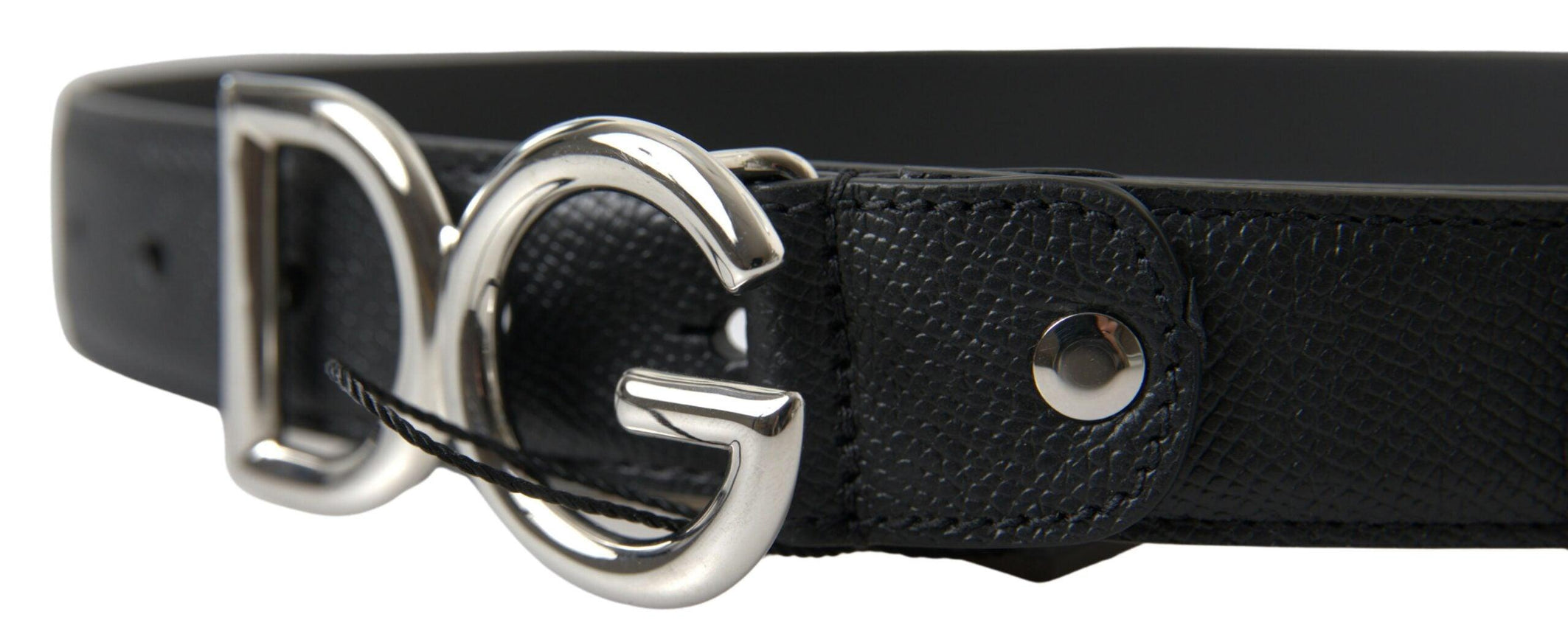 Dolce & Gabbana Black Leather Silver Logo Metal Buckle Belt - Ellie Belle