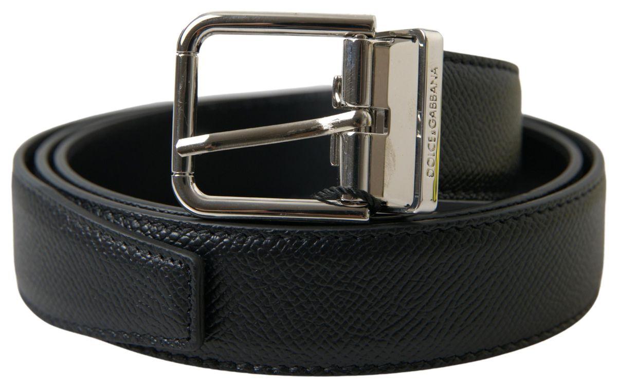 Dolce & Gabbana Black Leather Silver Metal Buckle Belt - Ellie Belle