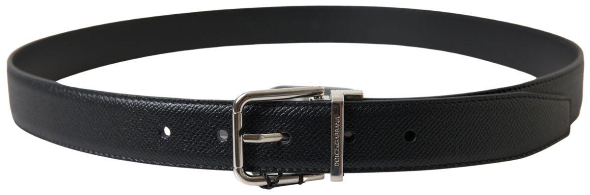 Dolce & Gabbana Black Leather Silver Metal Buckle Belt - Ellie Belle