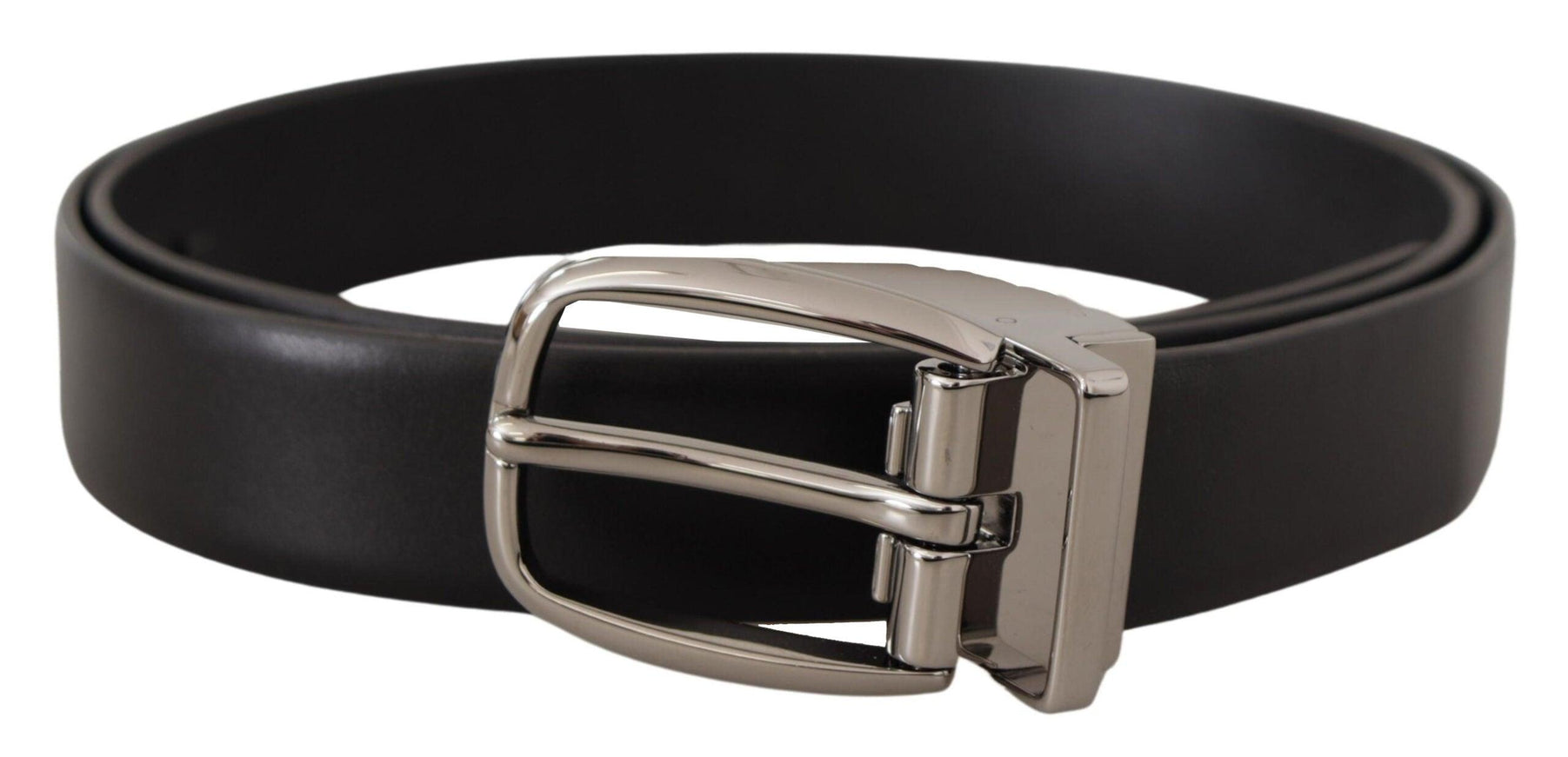 Dolce & Gabbana Black Leather Silver Metal Chrome Logo Buckle Belt - Ellie Belle